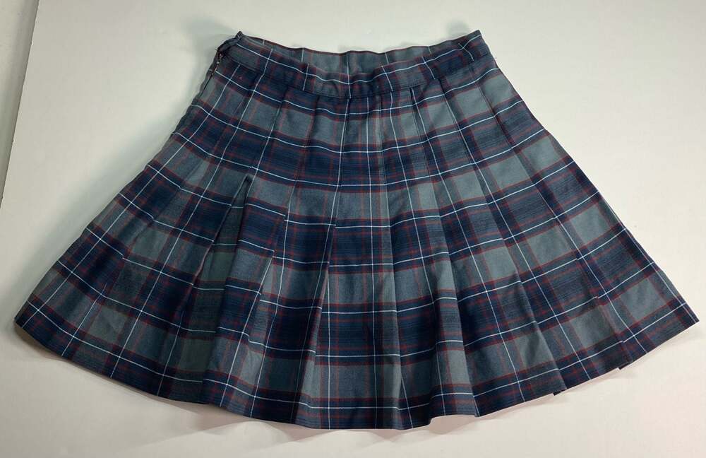 Classic Plaid Pleated School Uniform Skirt Gray Navy Red